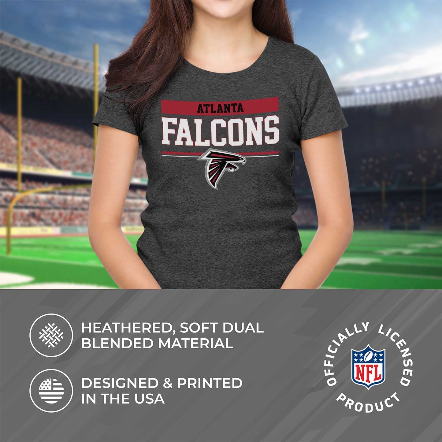Atlanta Falcons NFL Women's Team Block Charcoal Tagless T-Shirt - Charcoal