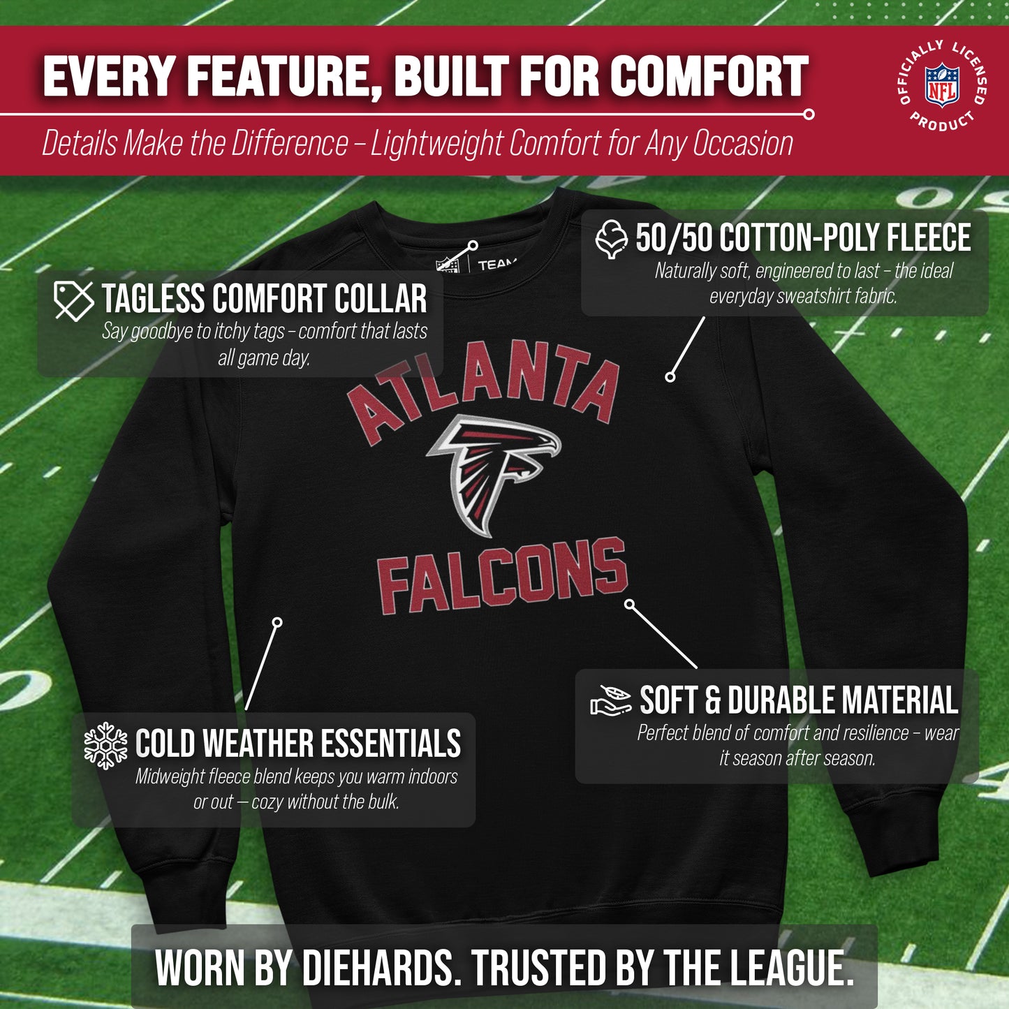 Atlanta Falcons NFL Adult Gameday Football Crewneck Sweatshirt - Black