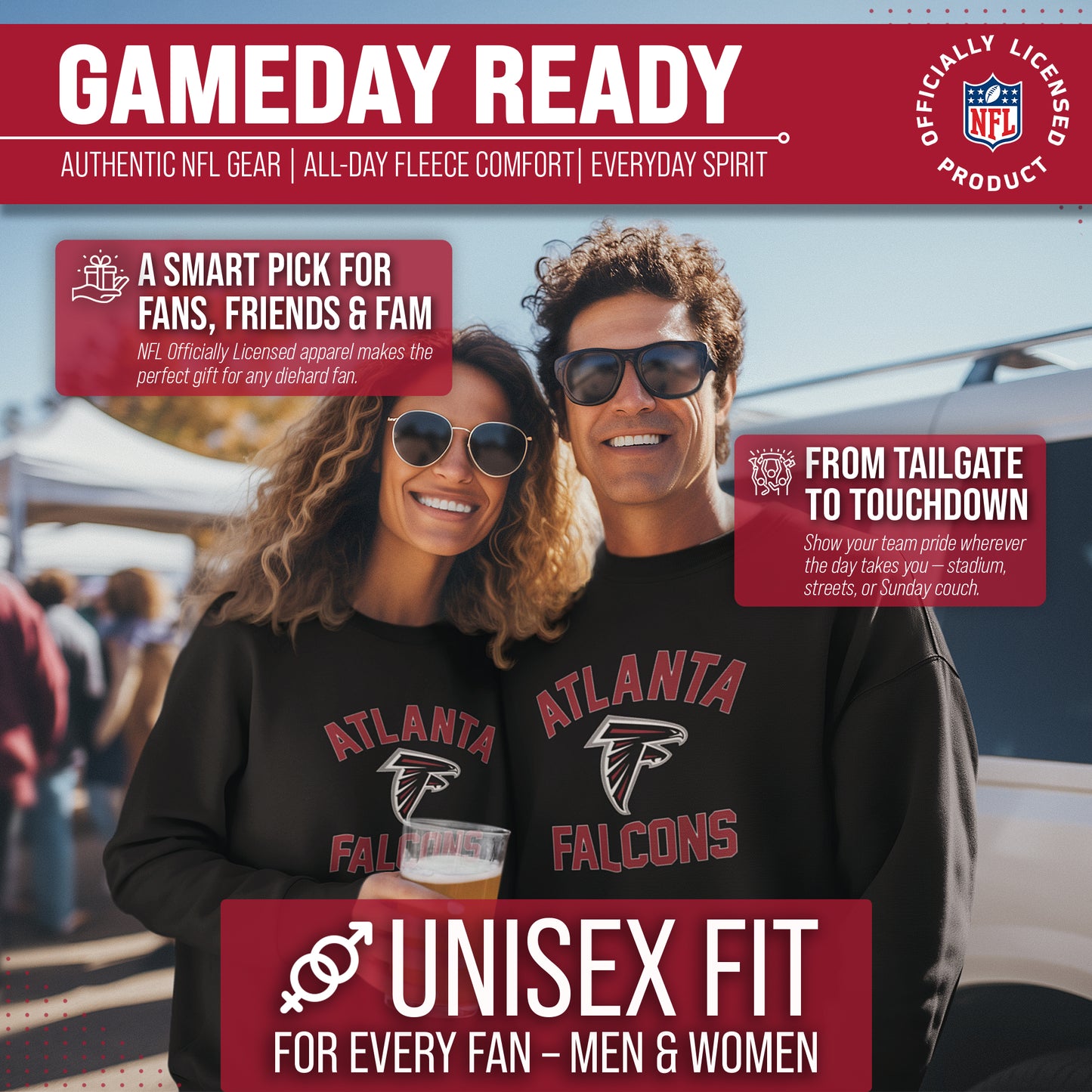 Atlanta Falcons NFL Adult Gameday Football Crewneck Sweatshirt - Black