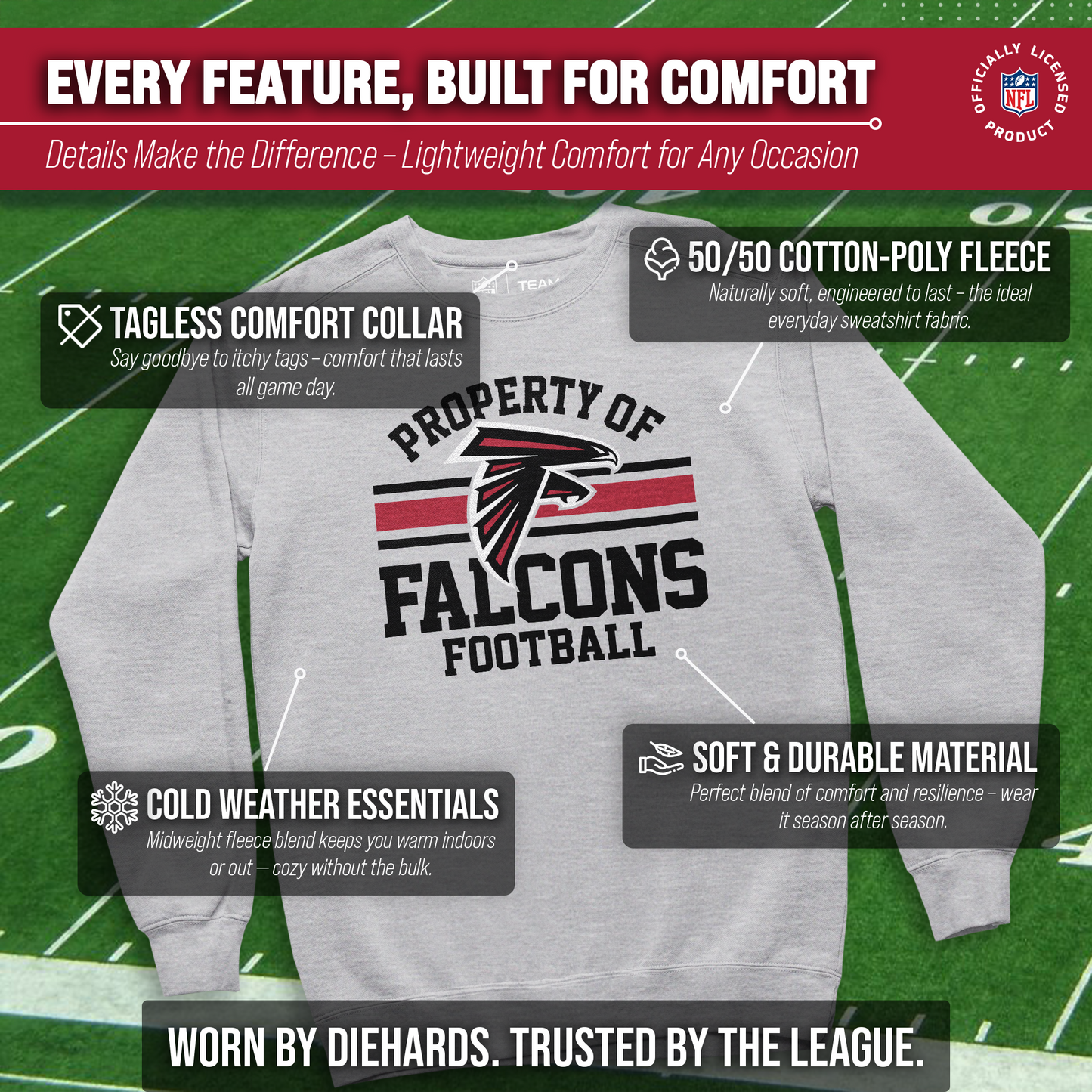 Atlanta Falcons NFL Adult Property Of Crewneck Fleece Sweatshirt - Sport Gray