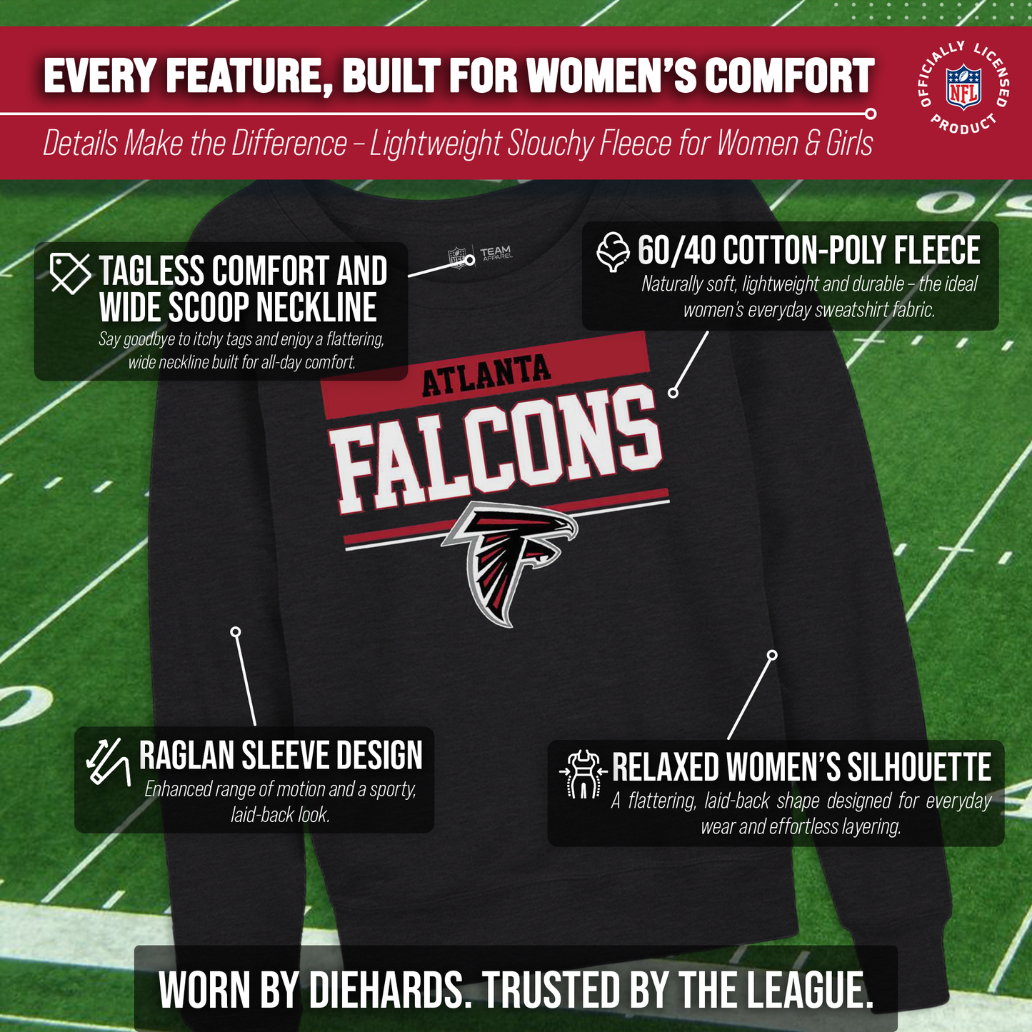Atlanta Falcons NFL Womens Charcoal Crew Neck Football Apparel - Charcoal
