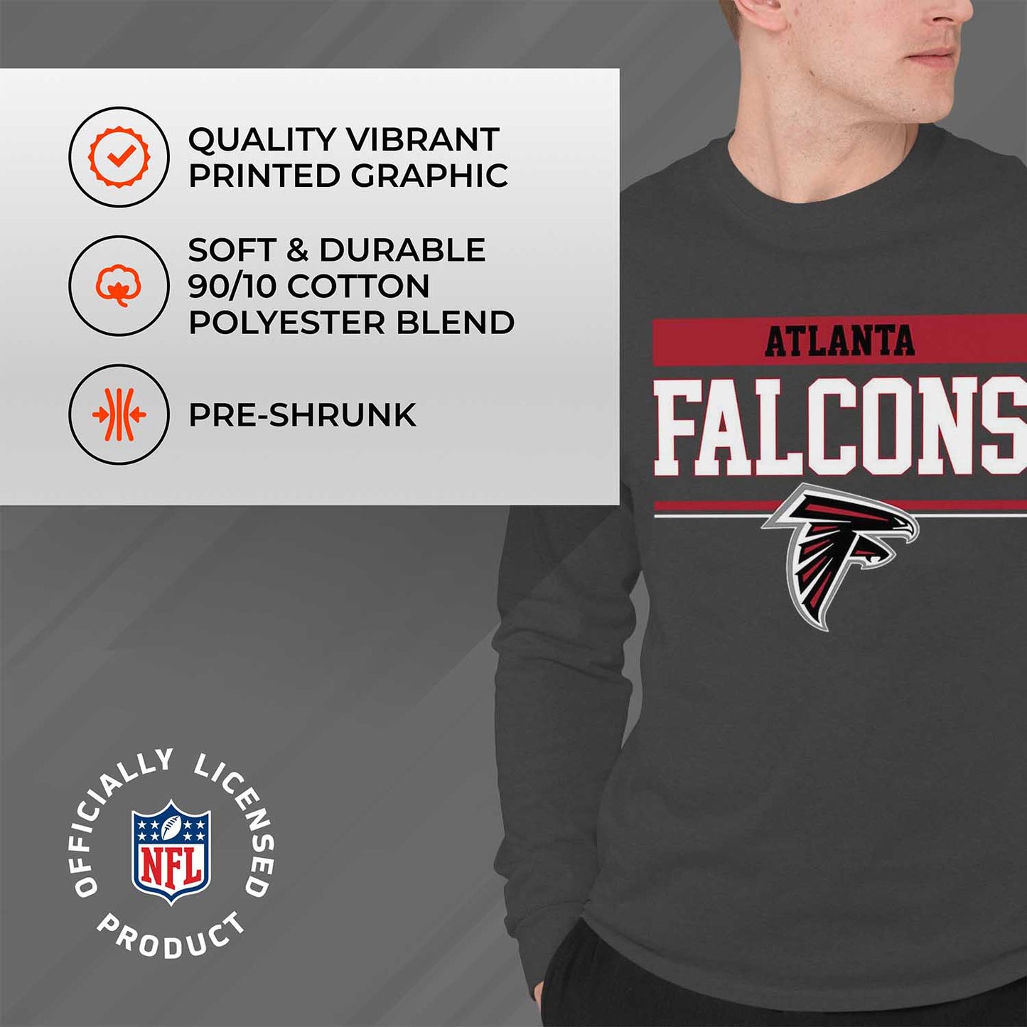 Atlanta Falcons NFL Adult Charcoal Long Sleeve T Shirt - Charcoal