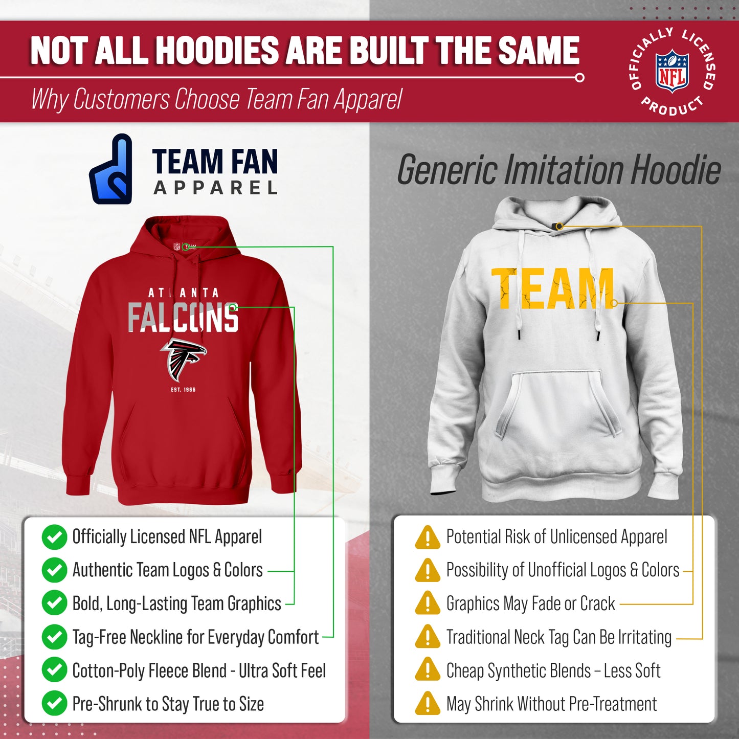 Atlanta Falcons Adult NFL Diagonal Fade Fleece Hooded Sweatshirt - Red