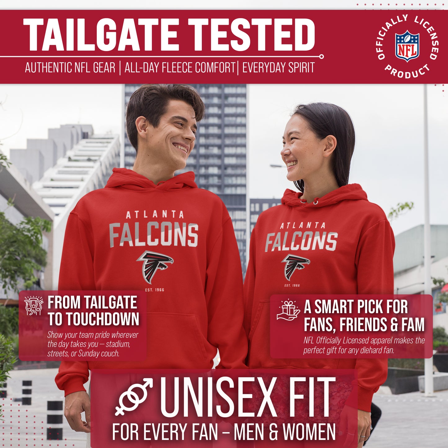 Atlanta Falcons Adult NFL Diagonal Fade Fleece Hooded Sweatshirt - Red