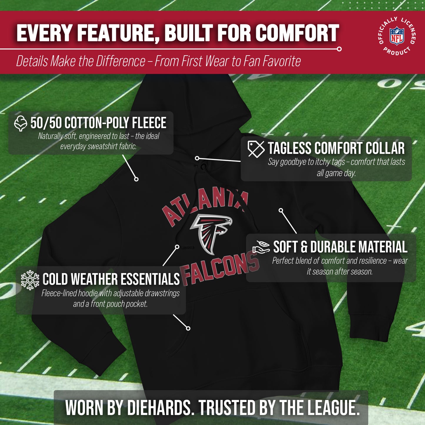 Atlanta Falcons NFL Adult Gameday Hooded Sweatshirt - Black