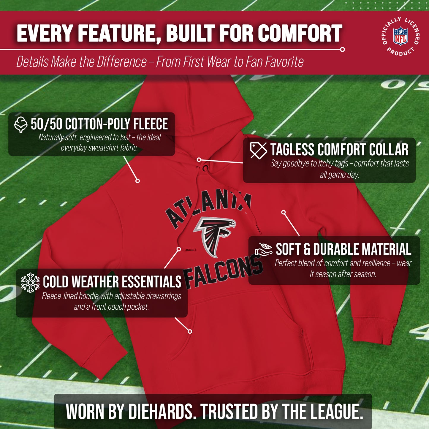 Atlanta Falcons NFL Adult Gameday Hooded Sweatshirt - Red