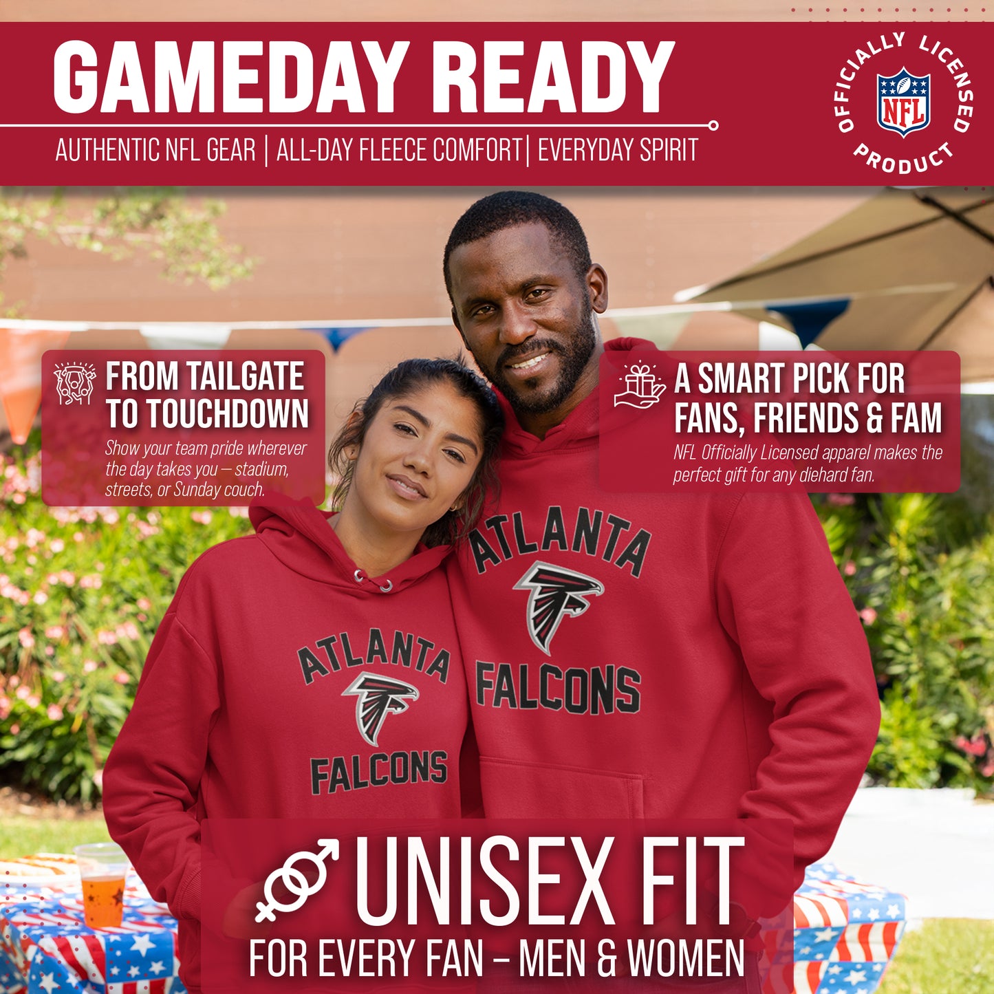 Atlanta Falcons NFL Adult Gameday Hooded Sweatshirt - Red