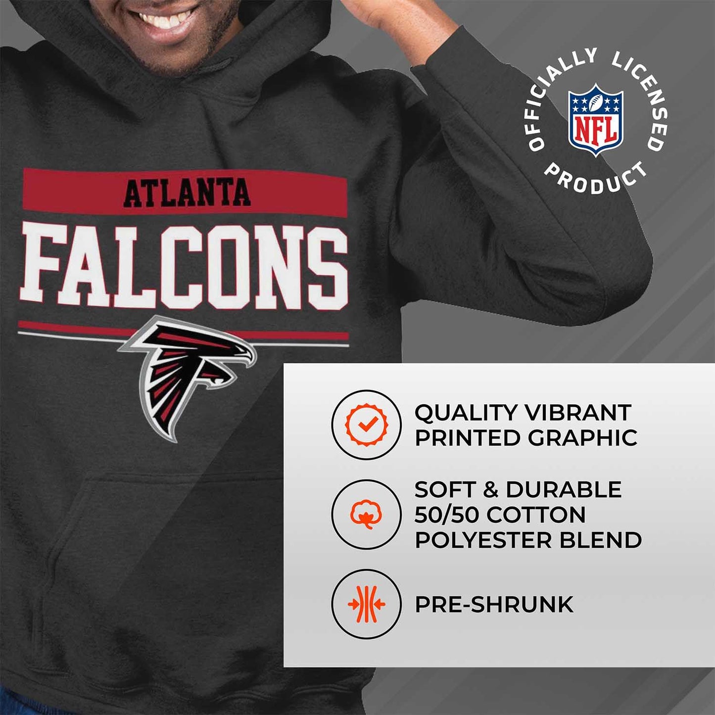 Atlanta Falcons NFL Adult Gameday Charcoal Hooded Sweatshirt - Charcoal