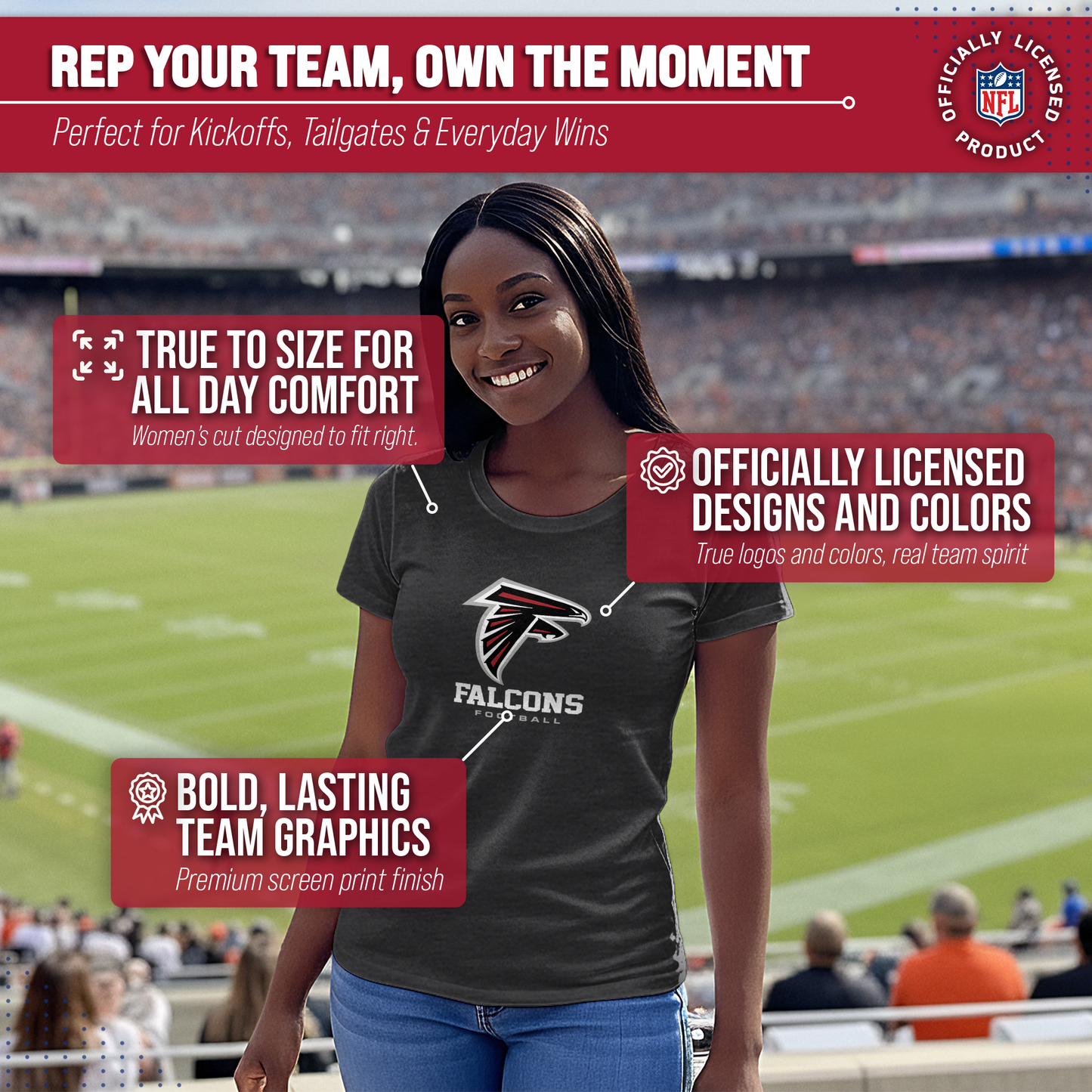 Atlanta Falcons Women's NFL Ultimate Fan Logo Short Sleeve T-Shirt - Black