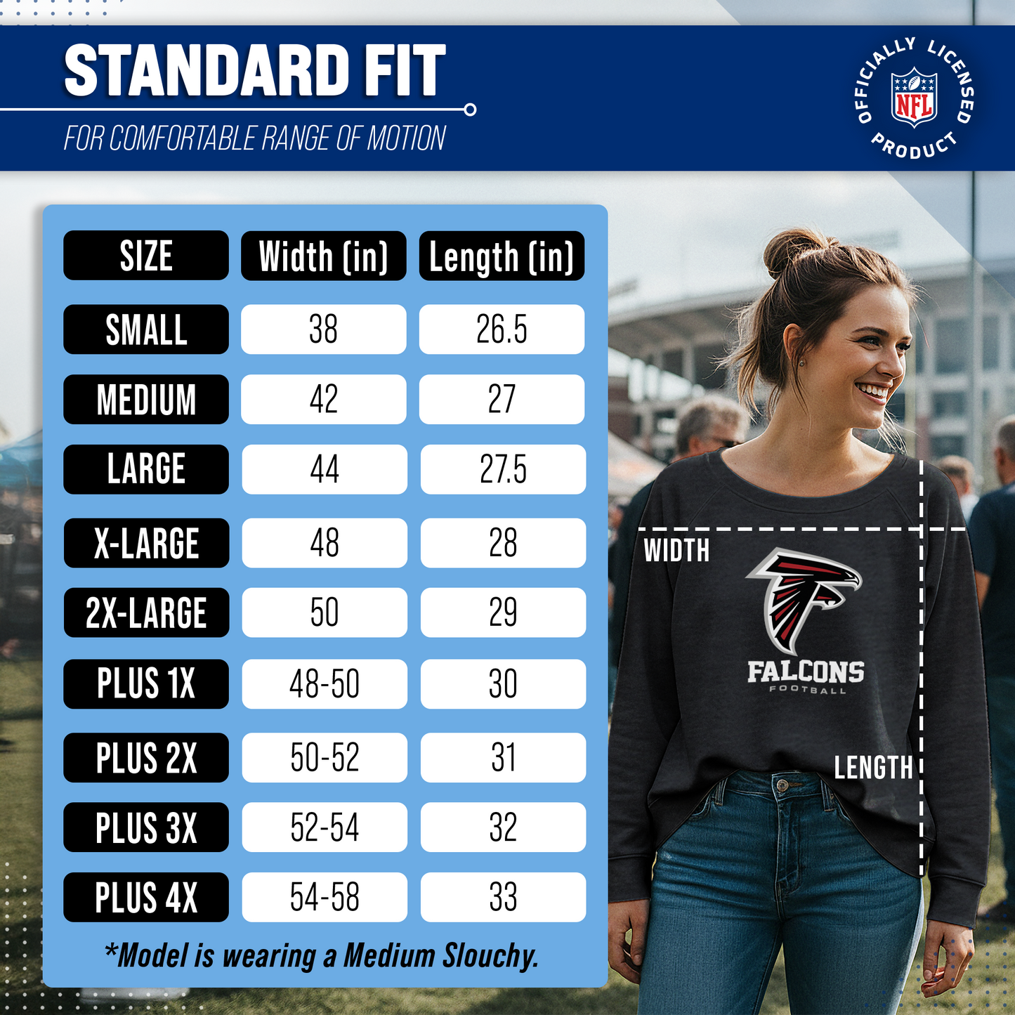 Atlanta Falcons Women's NFL Ultimate Fan Logo Slouchy Crewneck -Tagless Fleece Lightweight Pullover - Charcoal