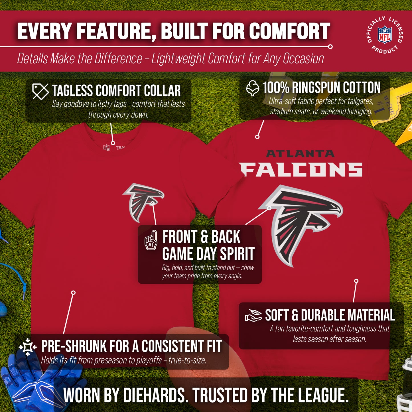 Atlanta Falcons NFL Pro Football Final Countdown Adult Cotton-Poly Short Sleeved T-Shirt For Men & Women - Red