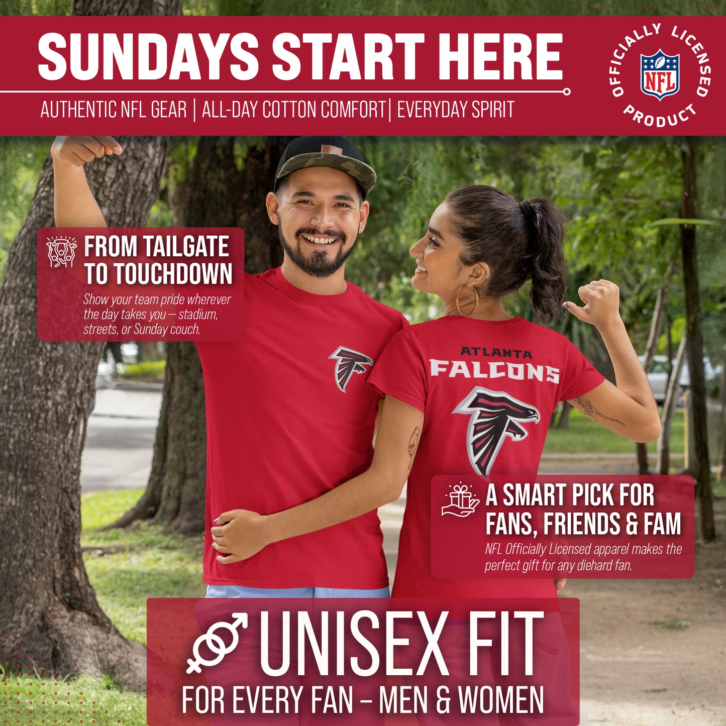 Atlanta Falcons NFL Pro Football Final Countdown Adult Cotton-Poly Short Sleeved T-Shirt For Men & Women - Red