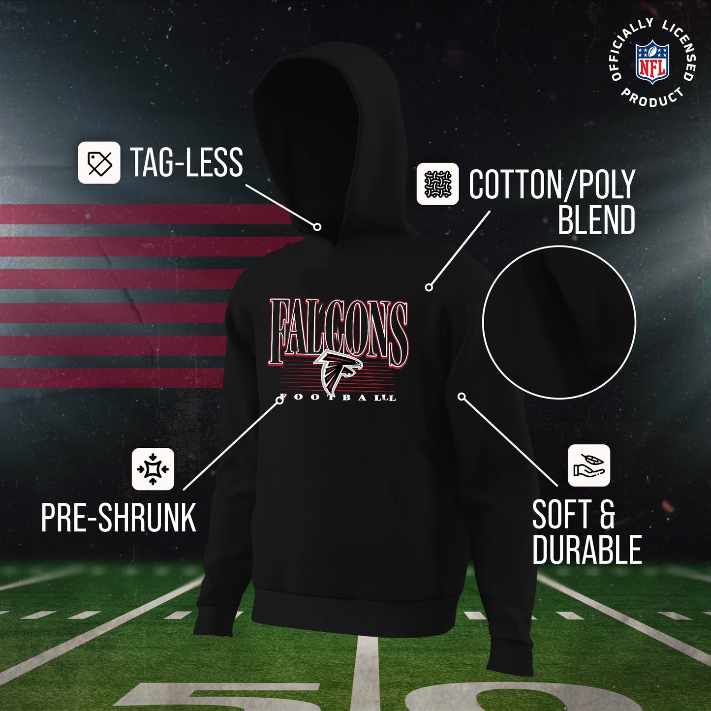 Atlanta Falcons NFL Youth Overtime Blueprint Football Fleece Hooded Sweatshirt - Black
