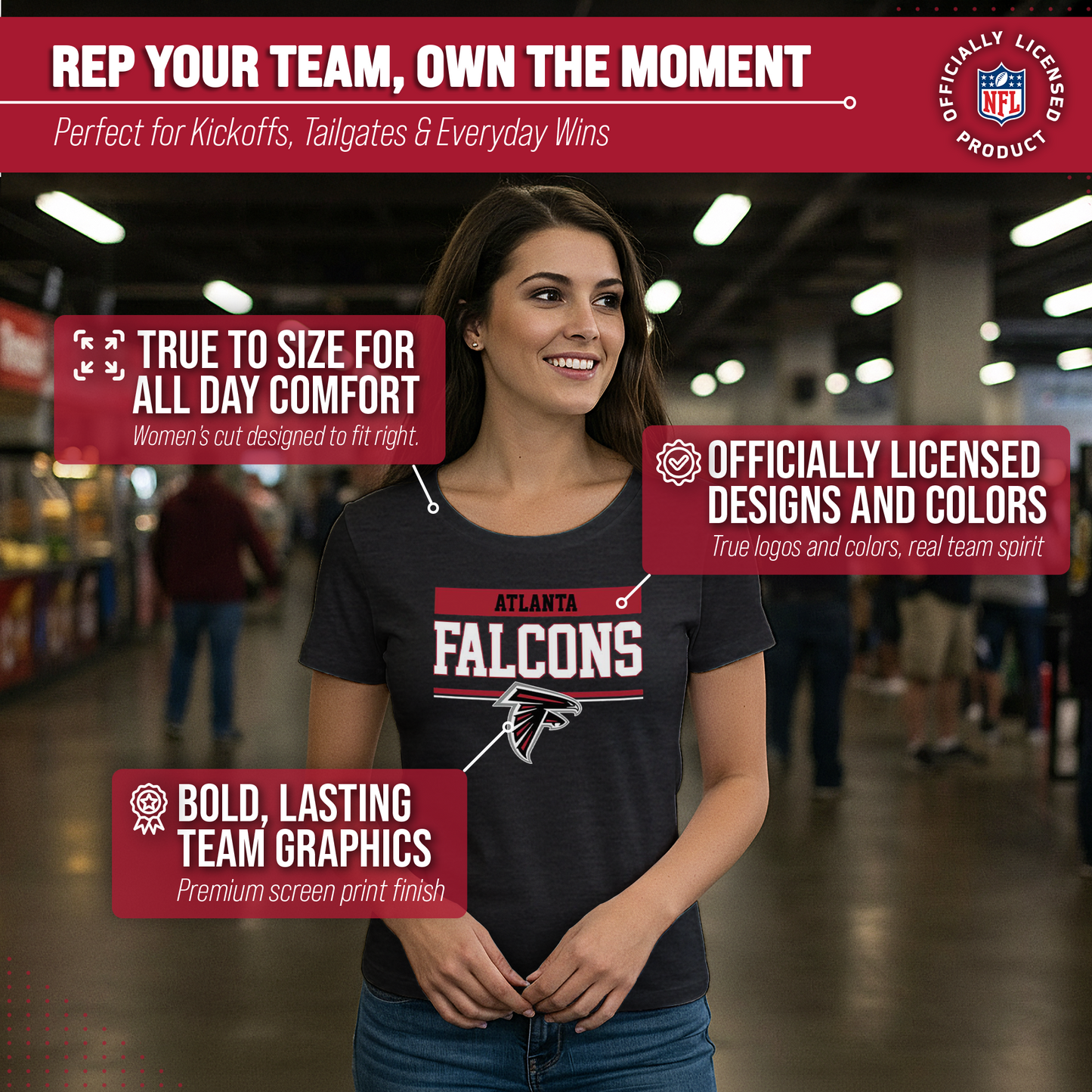 Atlanta Falcons NFL Women's Team Block Charcoal Tagless T-Shirt - Charcoal