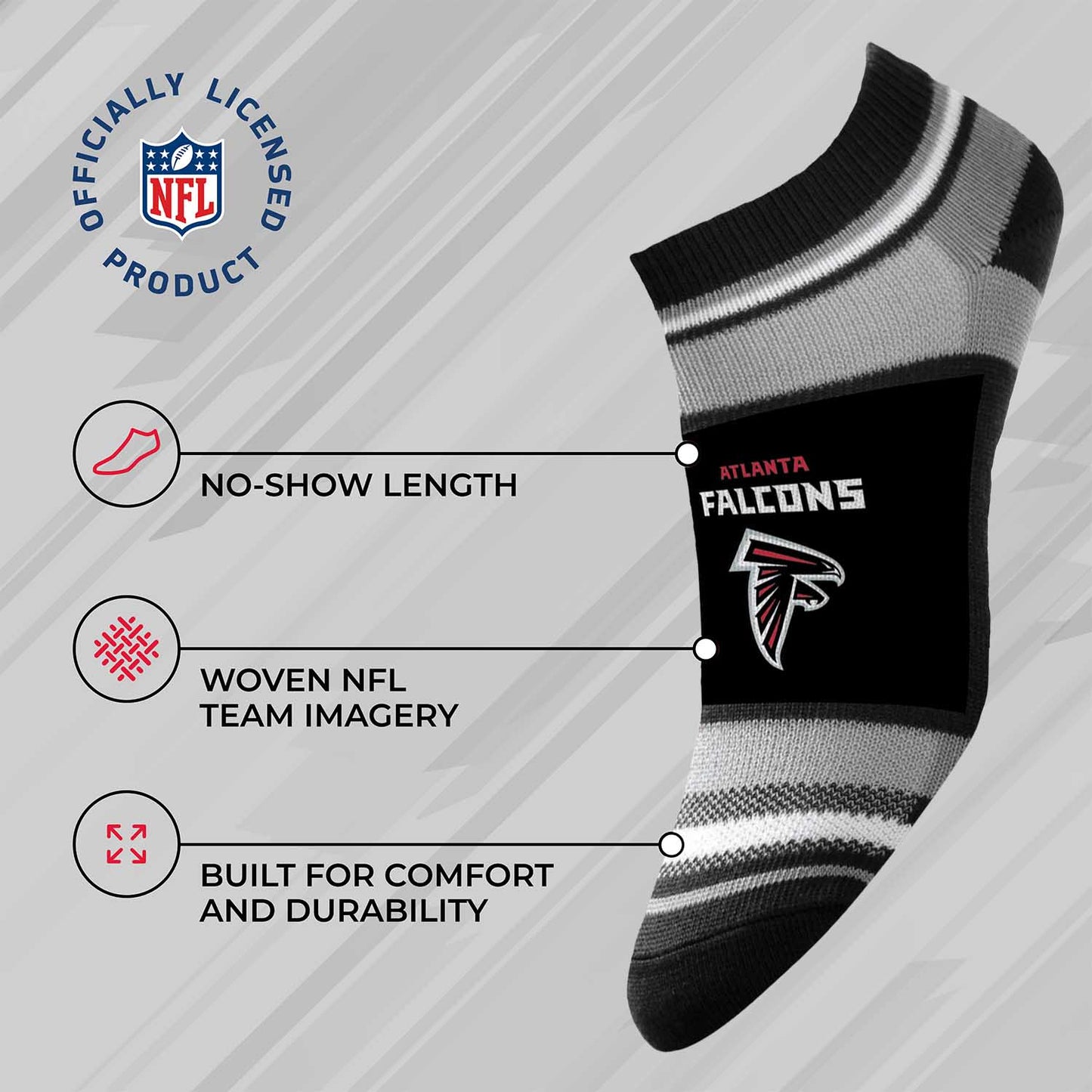 Atlanta Falcons Adult Marquis Addition No Show Socks - Black