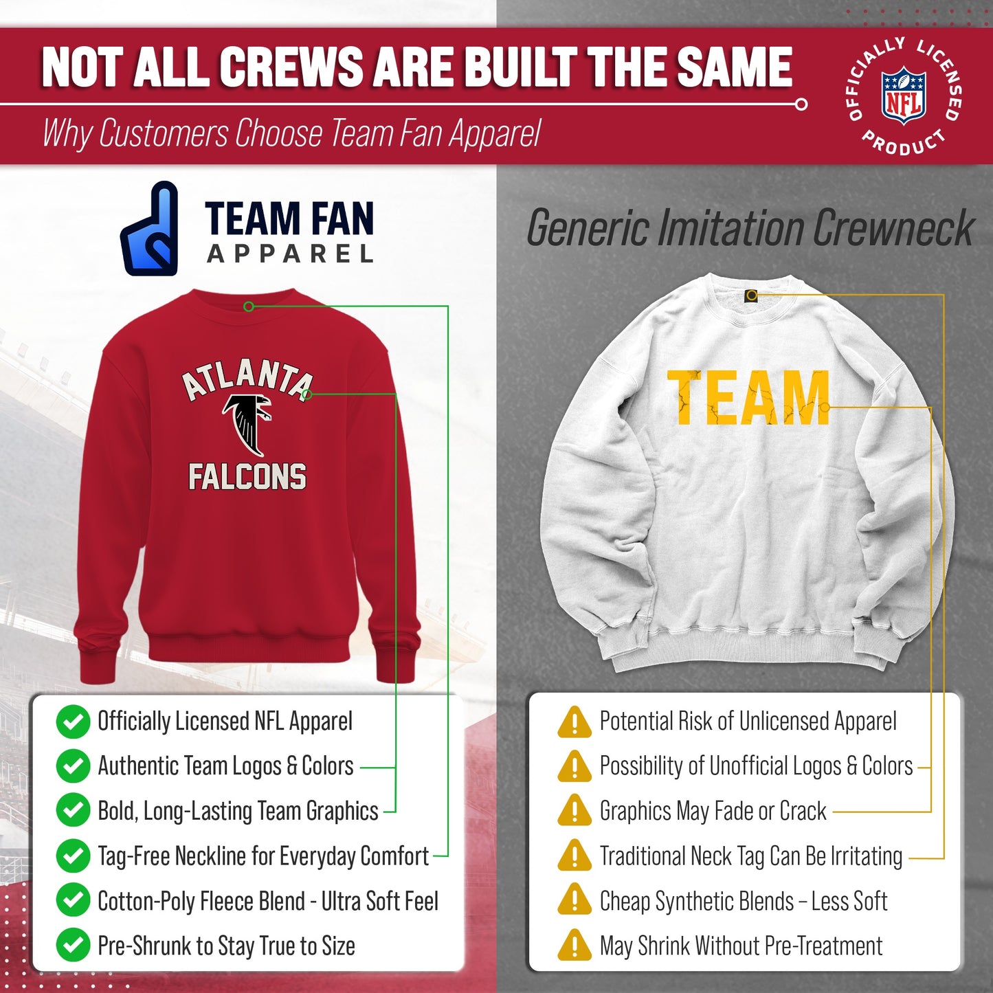 Atlanta Falcons NFL Adult Unisex Retro Gameday Ultra Soft Fleece Crewneck Sweatshirt - Red