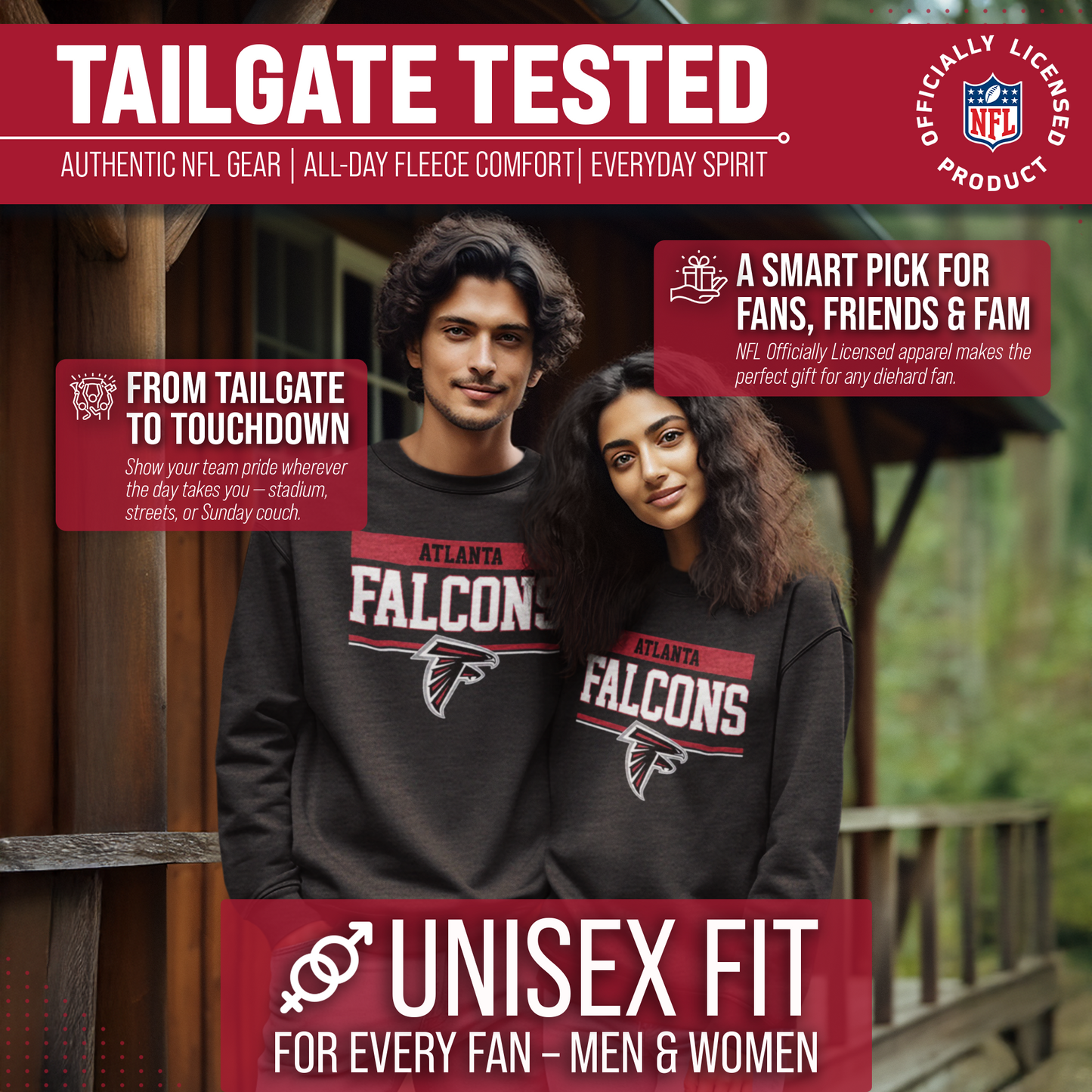 Atlanta Falcons NFL Adult Long Sleeve Team Block Charcoal Crewneck Sweatshirt - Charcoal