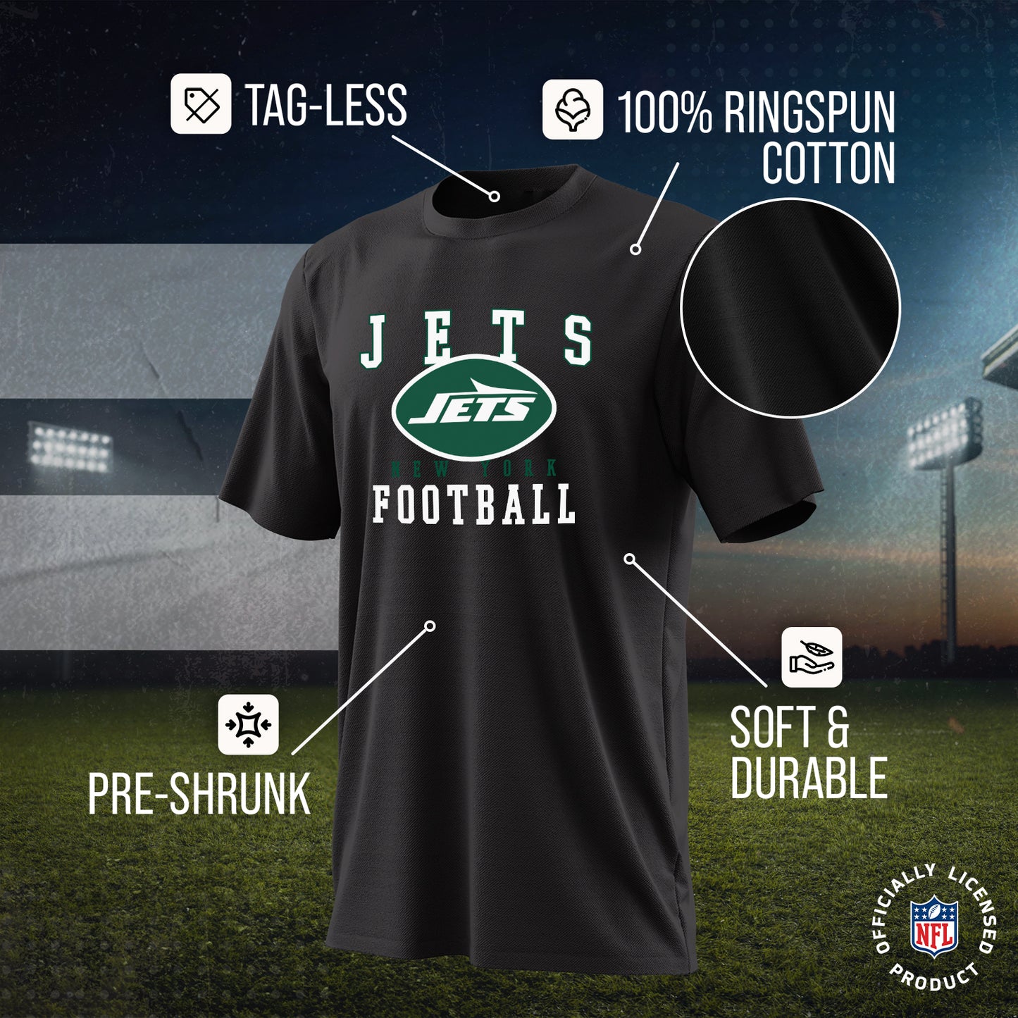 New York Jets NFL Core Fan Adult Pro Football T-Shirt - Black