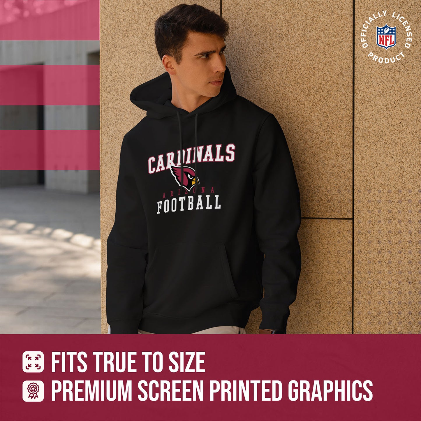 Arizona Cardinals NFL Core Fan Adult Hooded Sweatshirt - Black