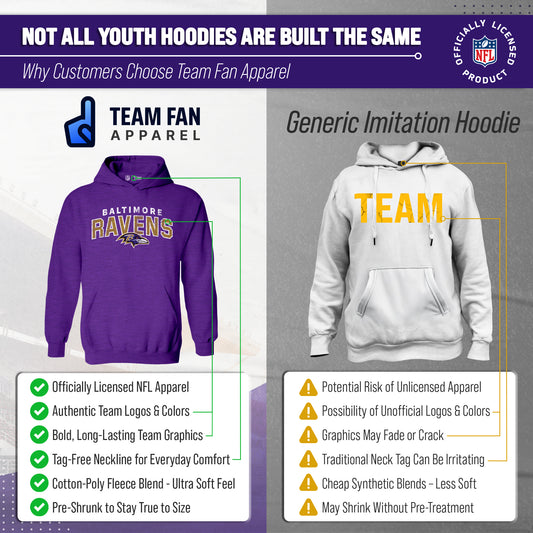 Baltimore Ravens NFL Youth Starting Fresh Hoodie- Pro Football Sweatshirt for Boys and Girls - Purple