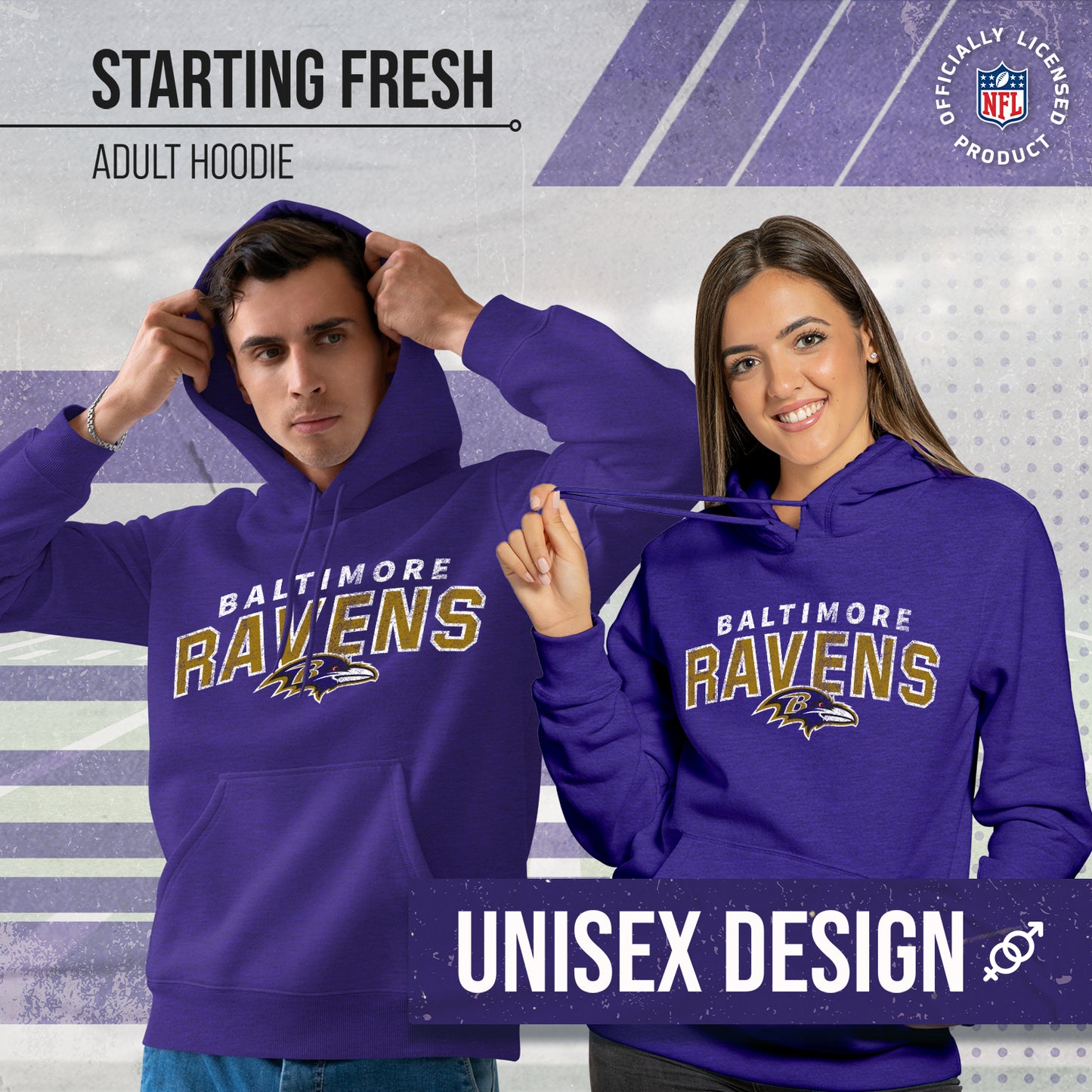 Baltimore Ravens NFL Youth Starting Fresh Tee- Pro Football Tag-Less T-Shirt For Boys & Girls - Purple