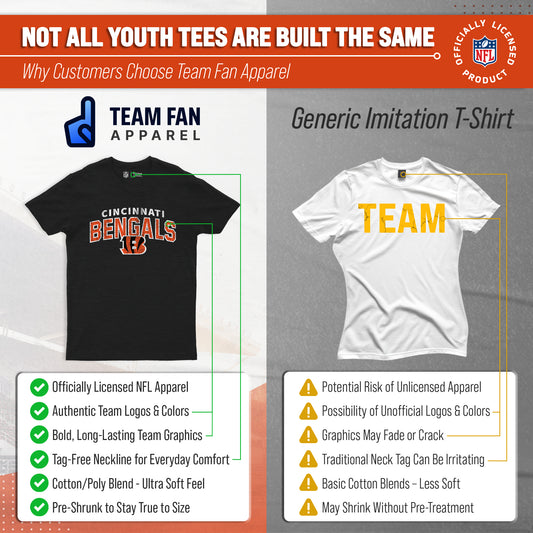 Cincinnati Bengals NFL Youth Starting Fresh Tee- Pro Football Tag-Less T-Shirt For Boys & Girls - Black