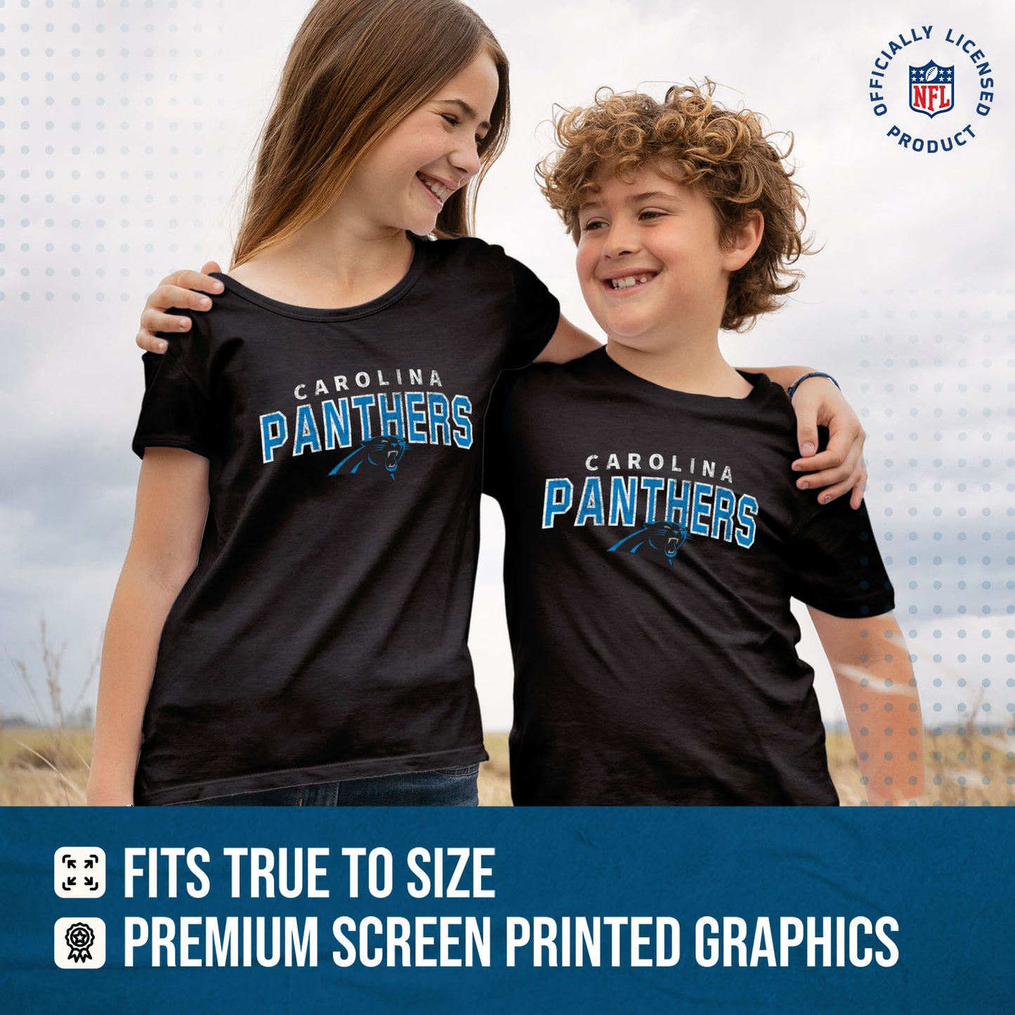Carolina Panthers NFL Youth Starting Fresh Tee- Pro Football Tag-Less T-Shirt For Boys & Girls - Black