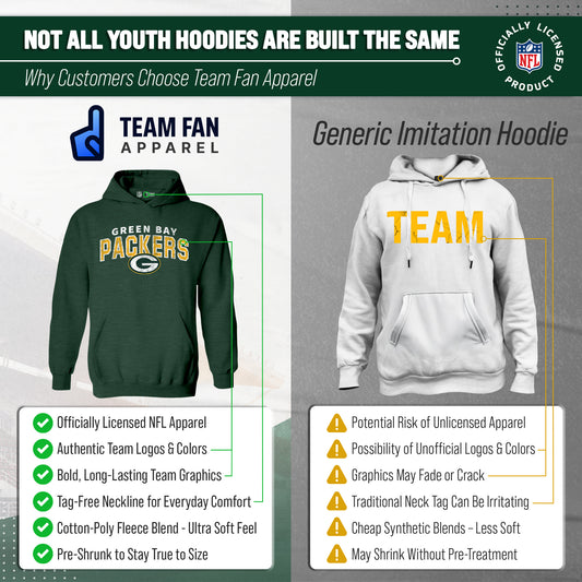 Green Bay Packers NFL Youth Starting Fresh Hoodie- Pro Football Sweatshirt for Boys and Girls - Green