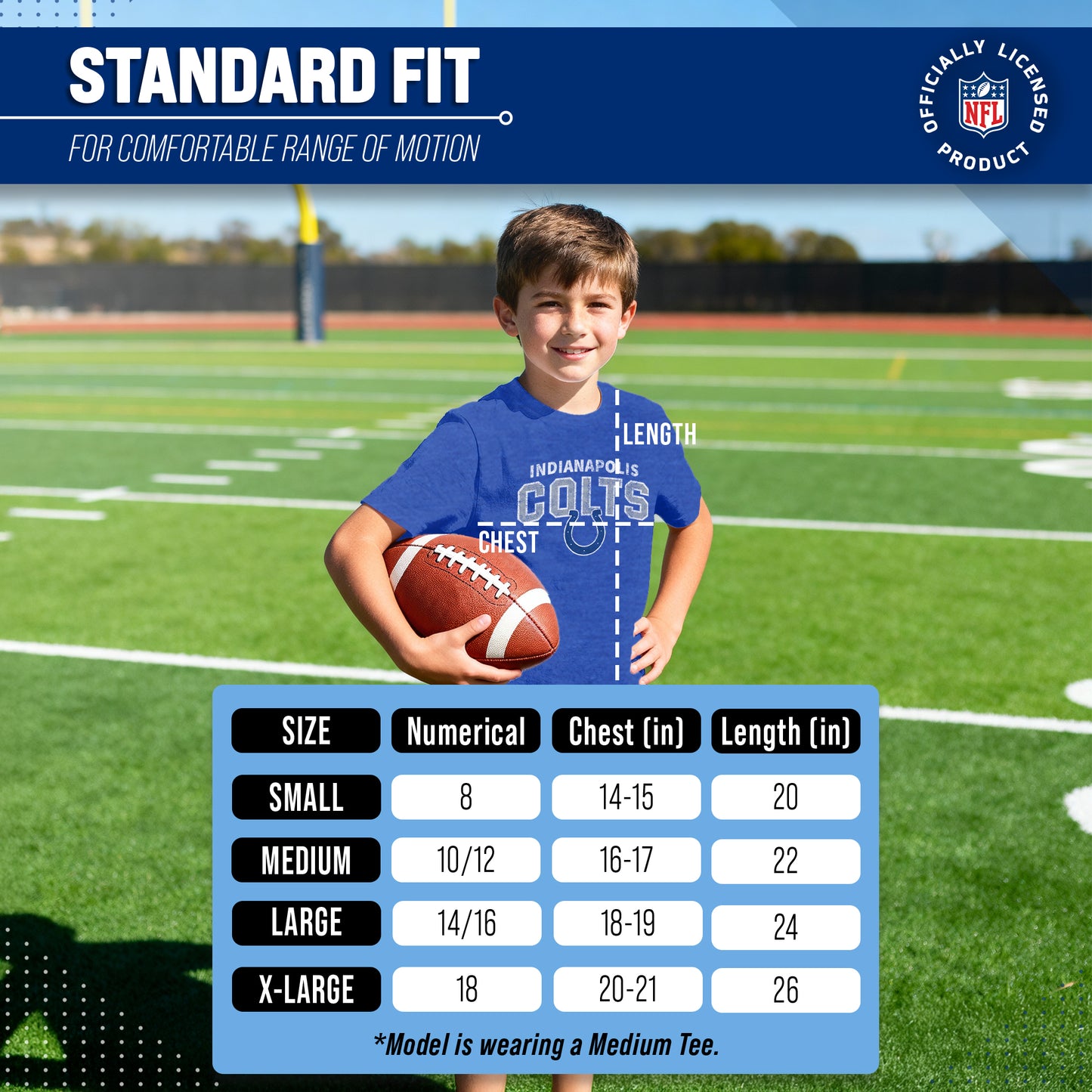 Indianapolis Colts NFL Youth Starting Fresh Tee- Pro Football Tag-Less T-Shirt For Boys & Girls - Royal