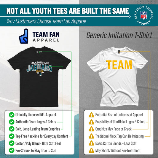 Jacksonville Jaguars NFL Youth Starting Fresh Tee- Pro Football Tag-Less T-Shirt For Boys & Girls - Black
