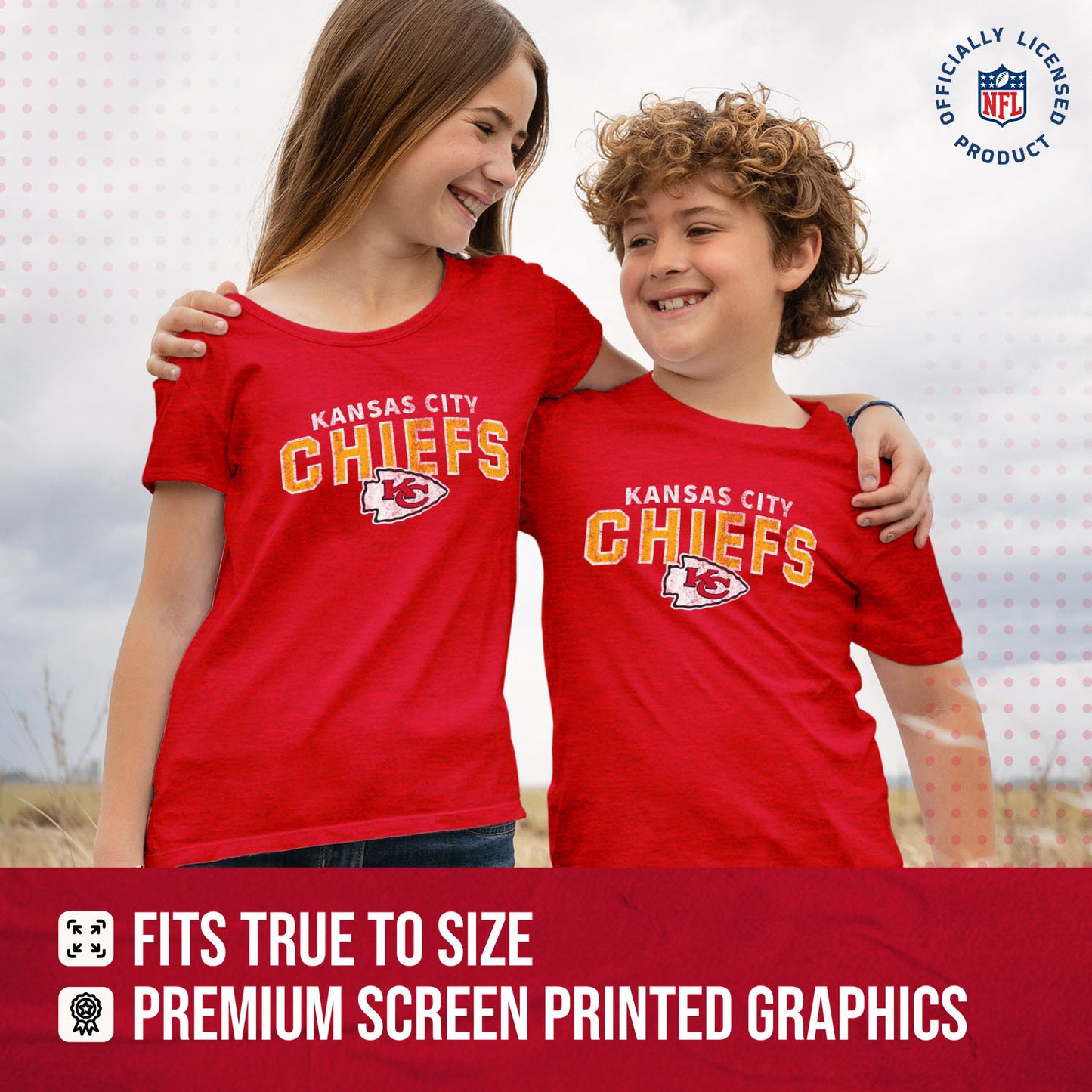 Kansas City Chiefs NFL Youth Starting Fresh Tee- Pro Football Tag-Less T-Shirt For Boys & Girls - Red