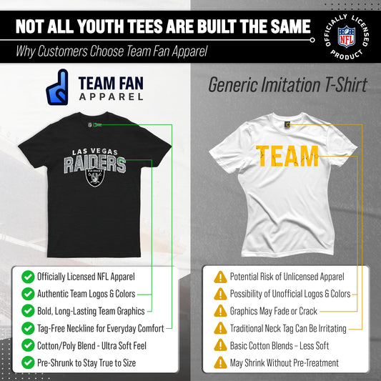 Las Vegas Raiders NFL Youth Starting Fresh Tee- Pro Football Tag-Less T-Shirt For Boys & Girls - Black