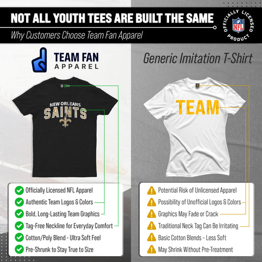 New Orleans Saints NFL Youth Starting Fresh Tee- Pro Football Tag-Less T-Shirt For Boys & Girls - Black