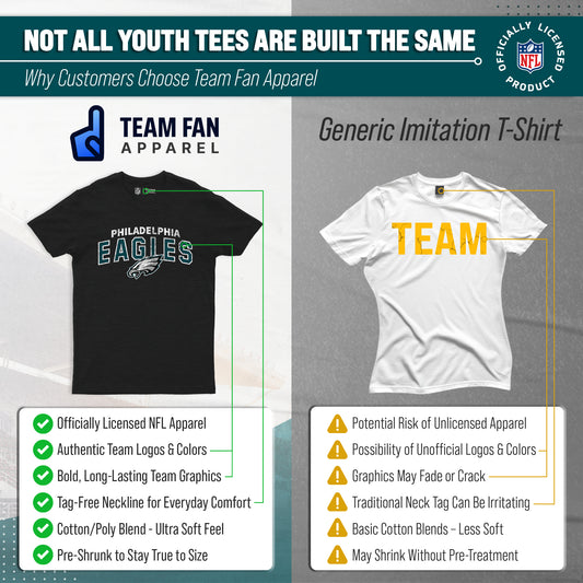 Philadelphia Eagles NFL Youth Starting Fresh Tee- Pro Football Tag-Less T-Shirt For Boys & Girls - Black