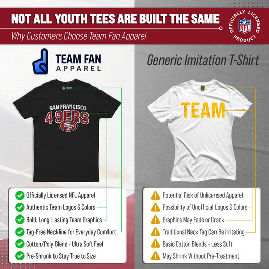 San Francisco 49ers NFL Youth Starting Fresh Tee- Pro Football Tag-Less T-Shirt For Boys & Girls - Black