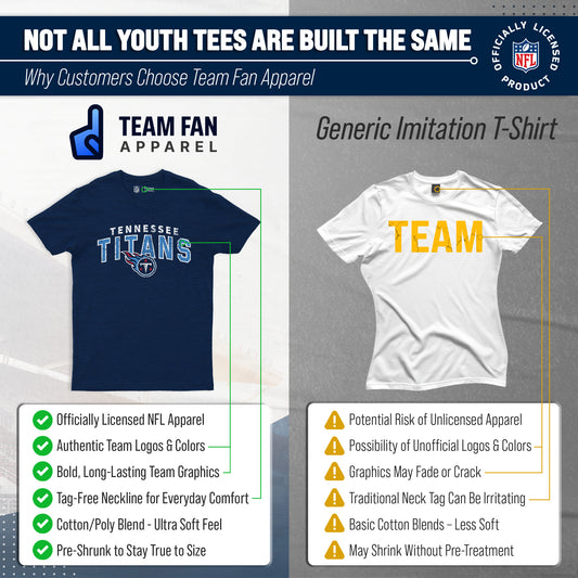 Tennessee Titans NFL Youth Starting Fresh Tee- Pro Football Tag-Less T-Shirt For Boys & Girls - Navy