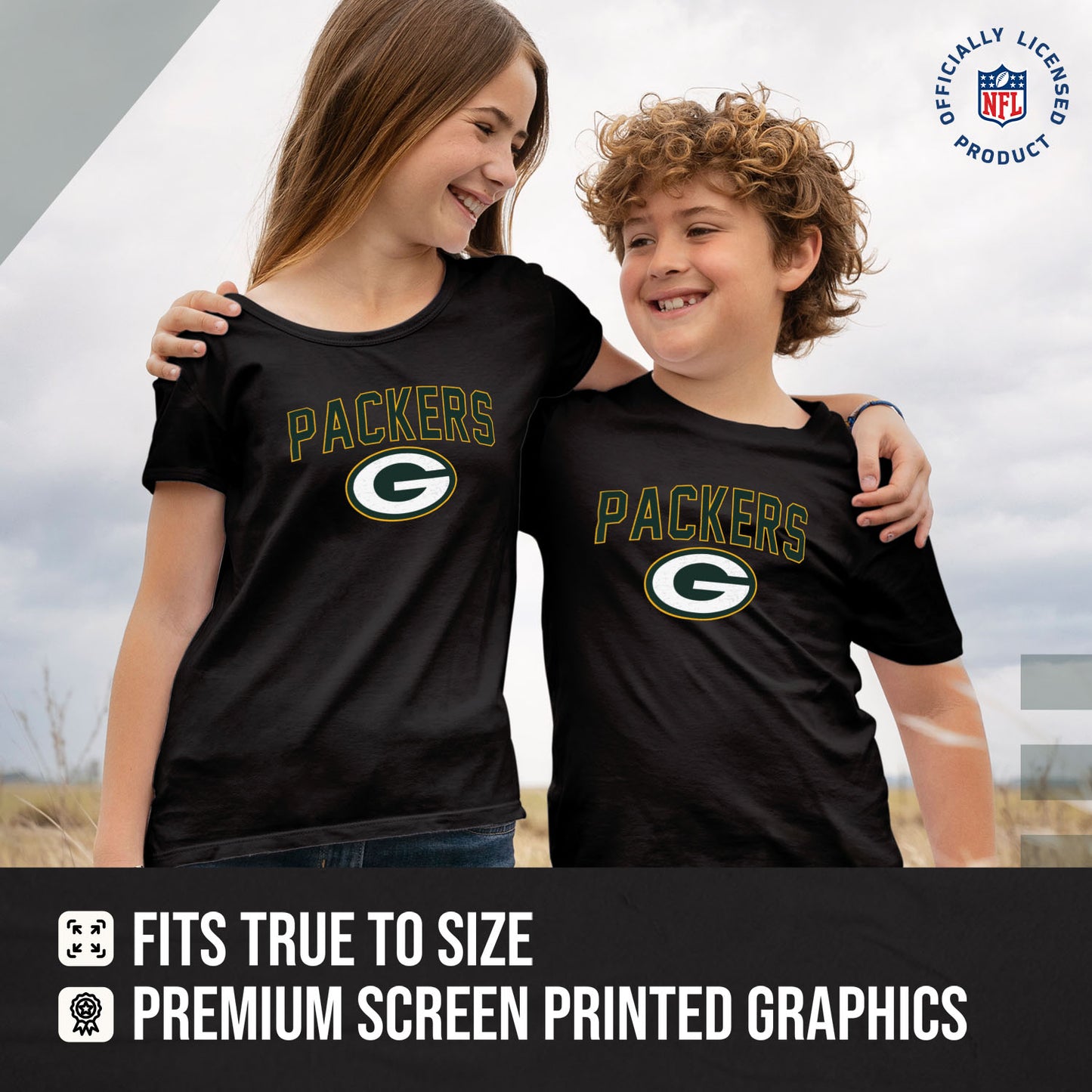 Green Bay Packers NFL Youth Home Team Tee- Youth Pro Football T-Shirt For Boys & Girls Kids clothes - Black