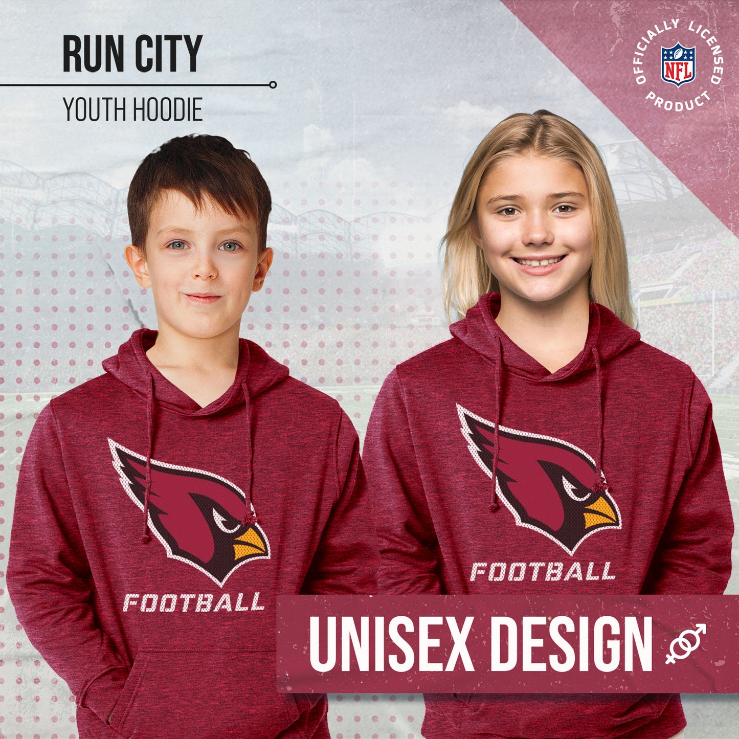 Arizona Cardinals NFL Youth Run City Hoodie- Kids Pro Football Pullover Sweatshirt- Officially Licensed - Cardinal