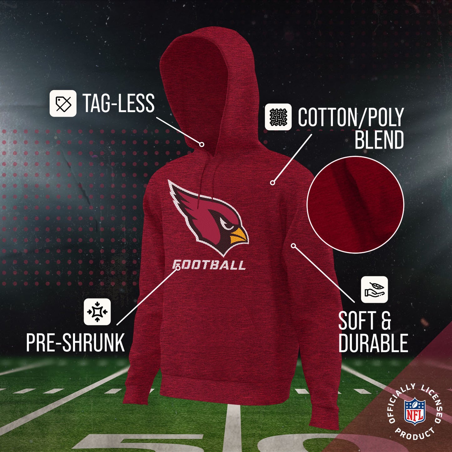 Arizona Cardinals NFL Youth Run City Hoodie- Kids Pro Football Pullover Sweatshirt- Officially Licensed - Cardinal