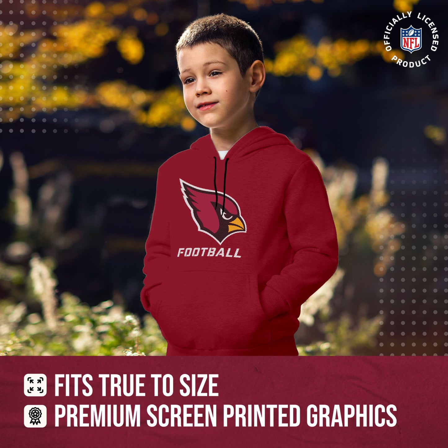 Arizona Cardinals NFL Youth Run City Hoodie- Kids Pro Football Pullover Sweatshirt- Officially Licensed - Cardinal