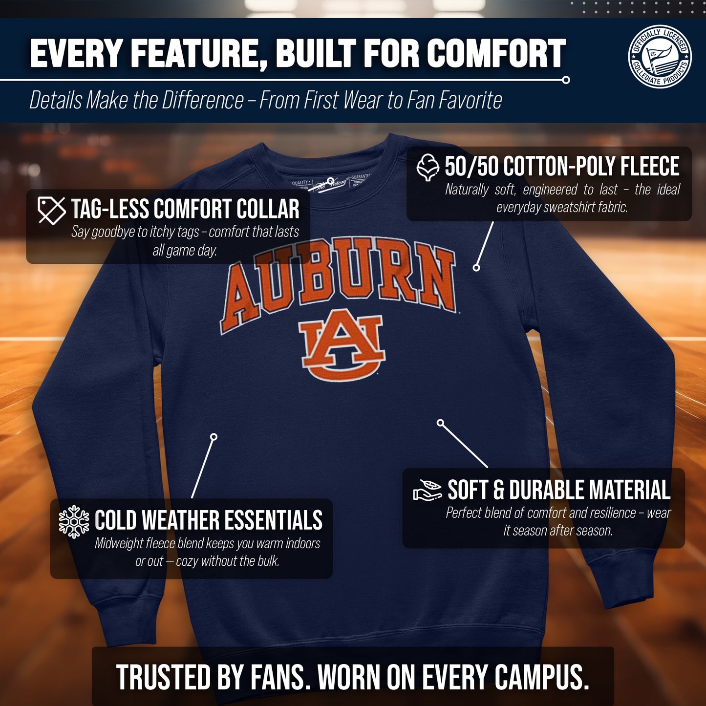 Auburn Tigers Adult Arch & Logo Soft Style Gameday Crewneck Sweatshirt - Navy