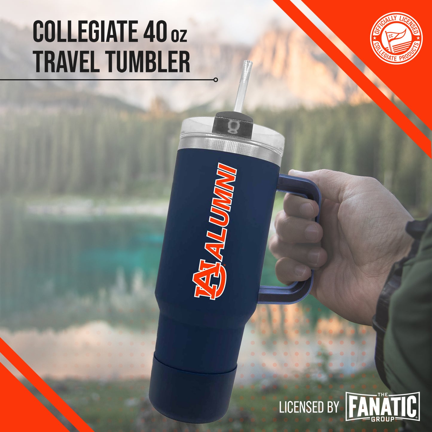 Auburn Tigers Collegiate 40oz Stainless Steel Travel Tumbler with Handle for Alumni - Navy