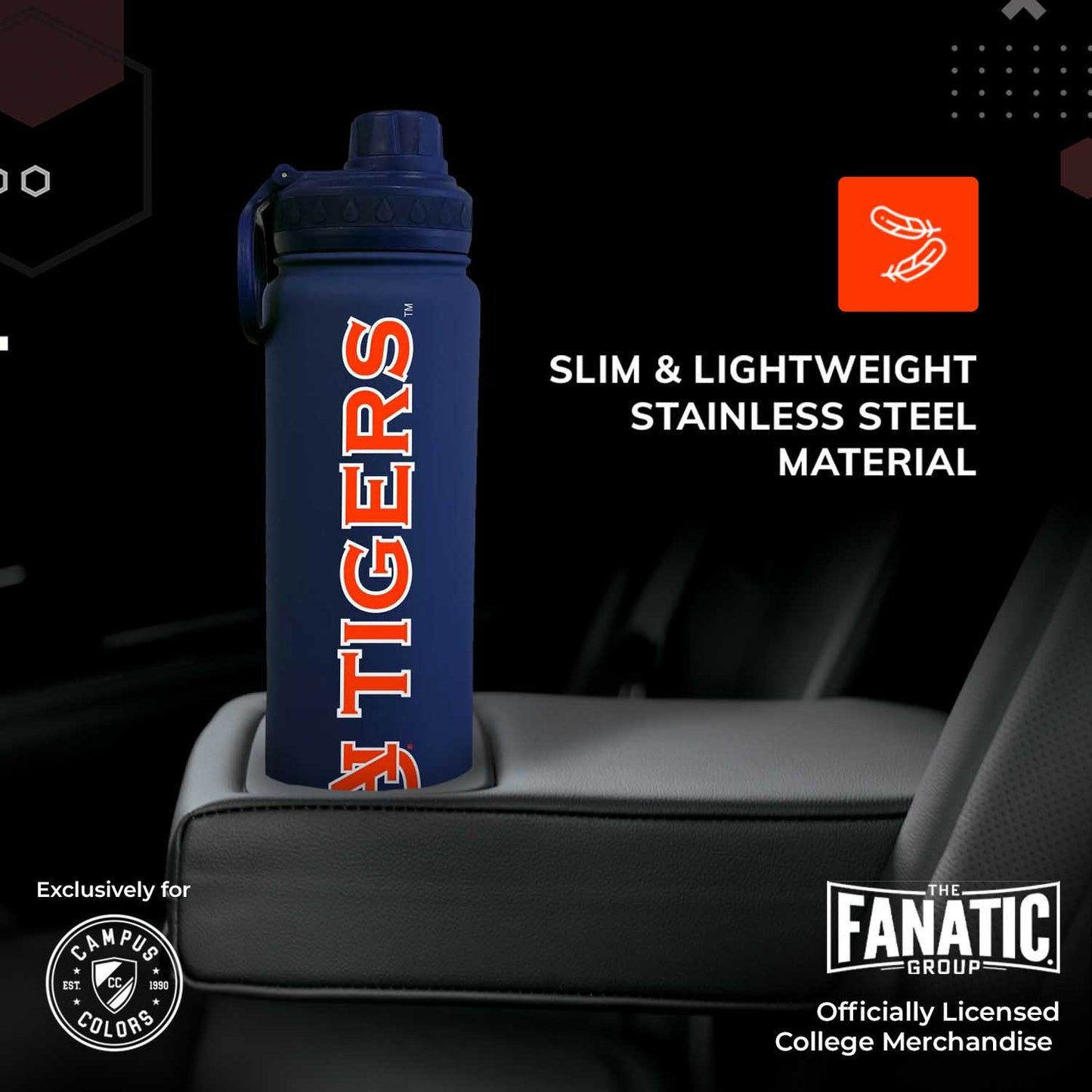Auburn Tigers NCAA Stainless Steel Water Bottle - Navy