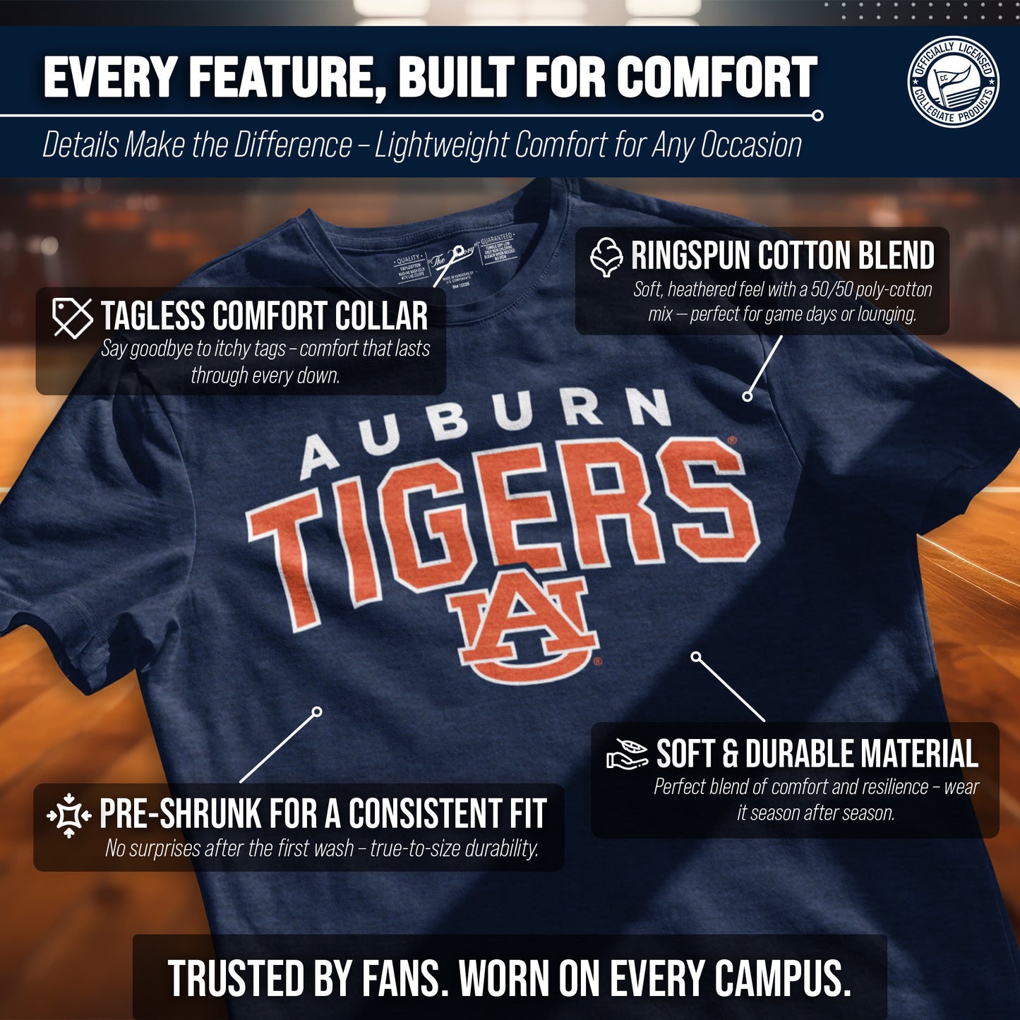 Auburn Tigers NCAA Adult Unisex Starting Fresh T-Shirt - Navy Heather