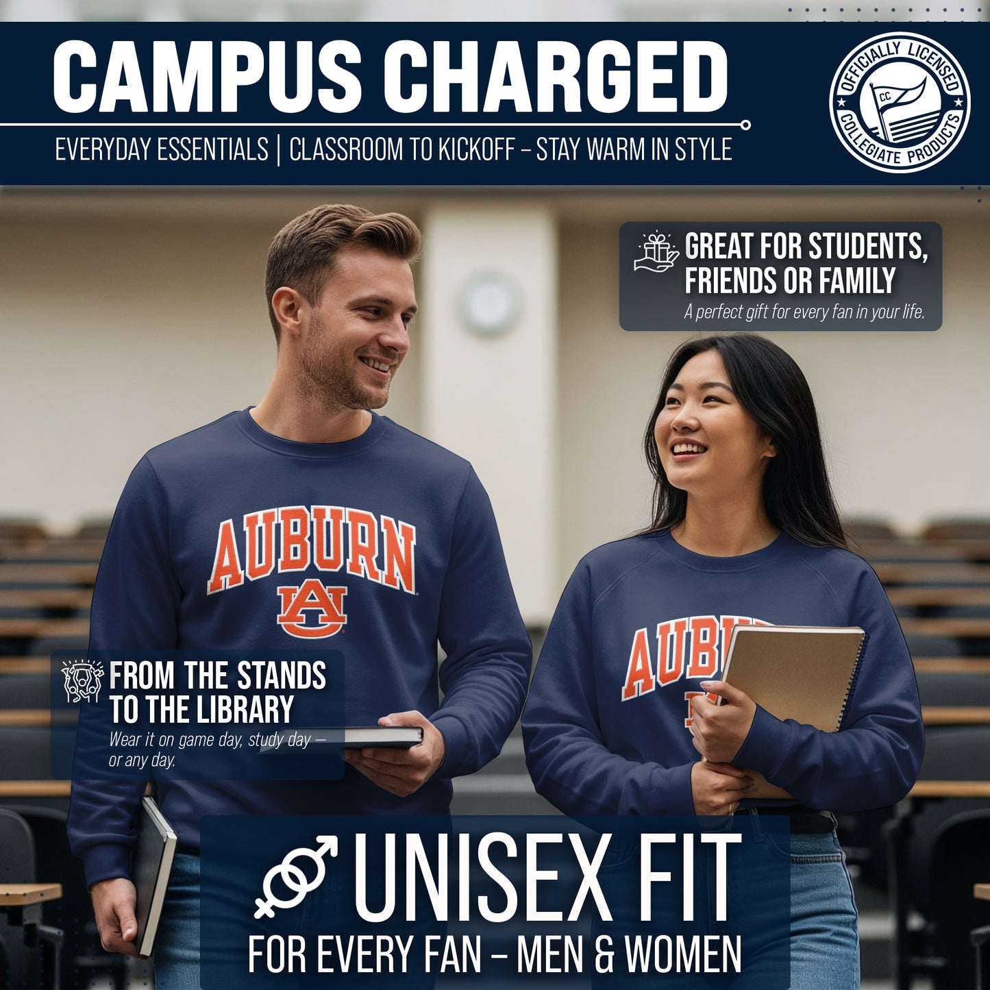 Auburn Tigers Adult Tackle Twill Crewneck - Navy