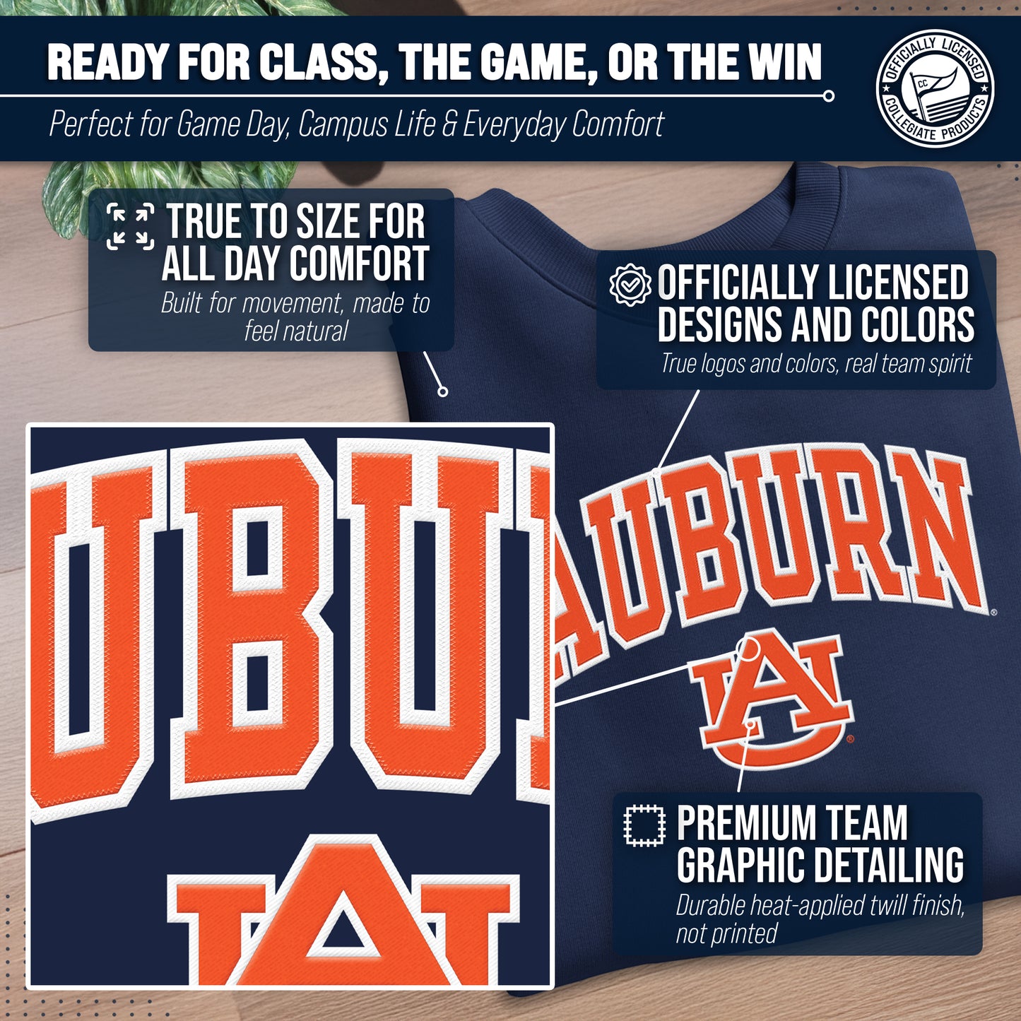 Auburn Tigers Adult Tackle Twill Crewneck - Navy