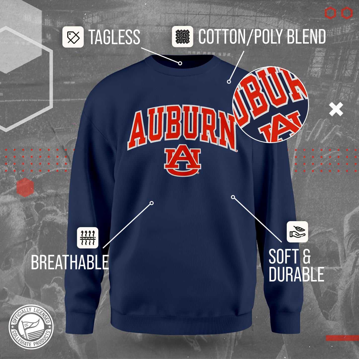Auburn Tigers NCAA Adult Tackle Twill Crewneck Sweatshirt - Navy