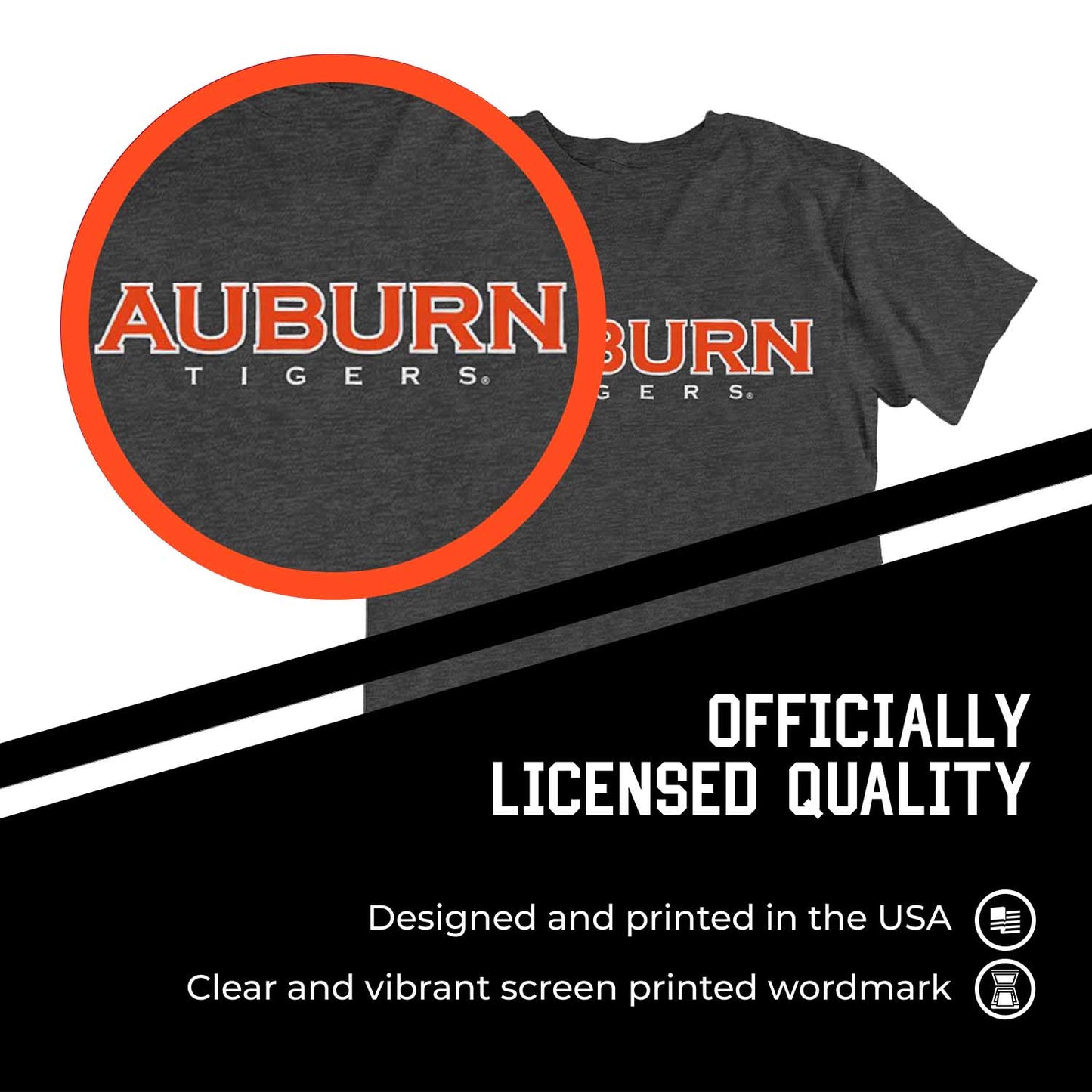 Auburn Tigers Campus Colors NCAA Adult Cotton Blend Charcoal Tagless T-Shirt - Charcoal