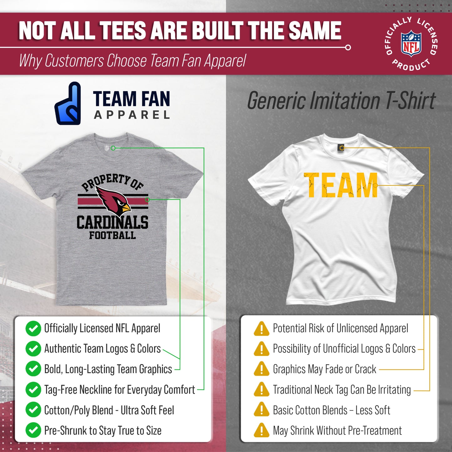 Arizona Cardinals NFL Adult Property Of T-Shirt - Sport Gray