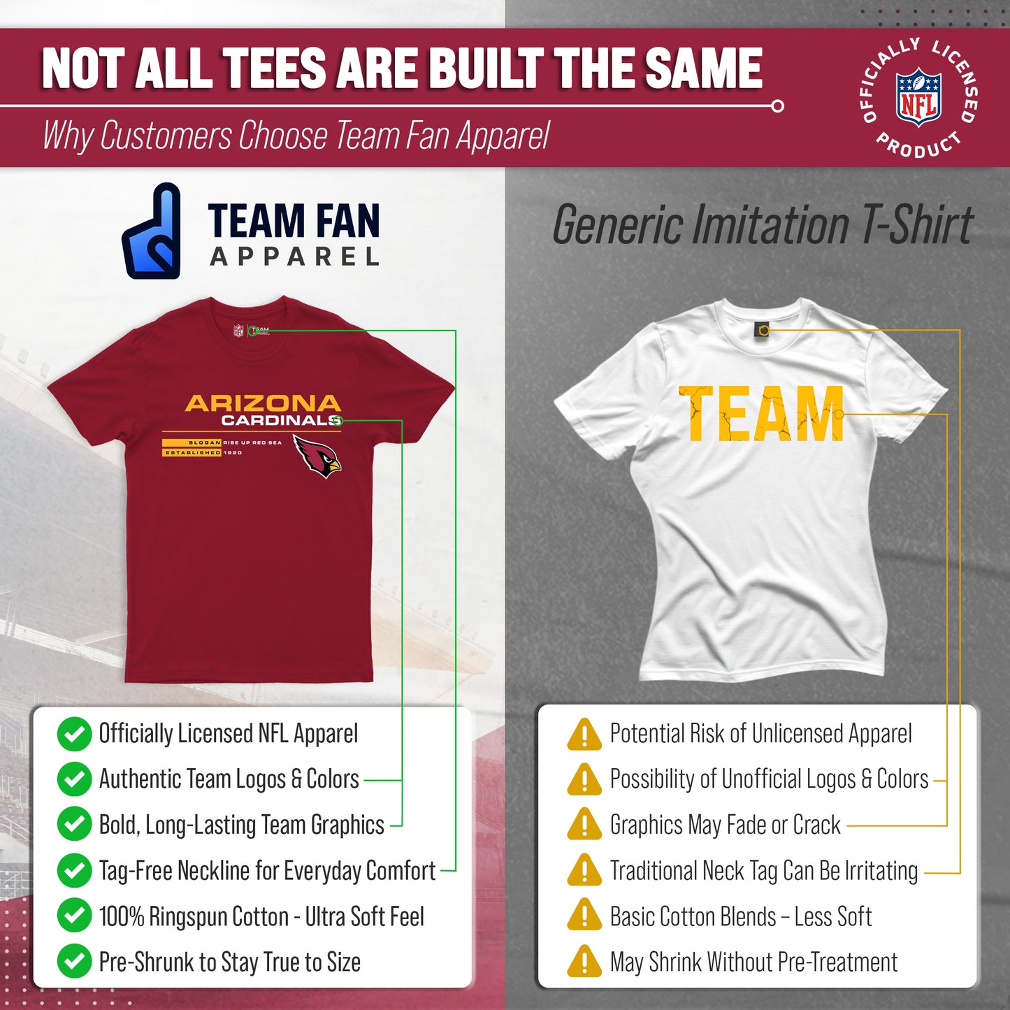 Arizona Cardinals Adult NFL Speed Stat Sheet T-Shirt - Cardinal